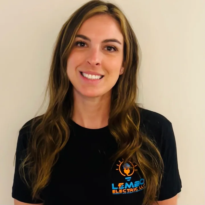 A headshot of Sarah, marketing and office administrator at Lembo Electric.