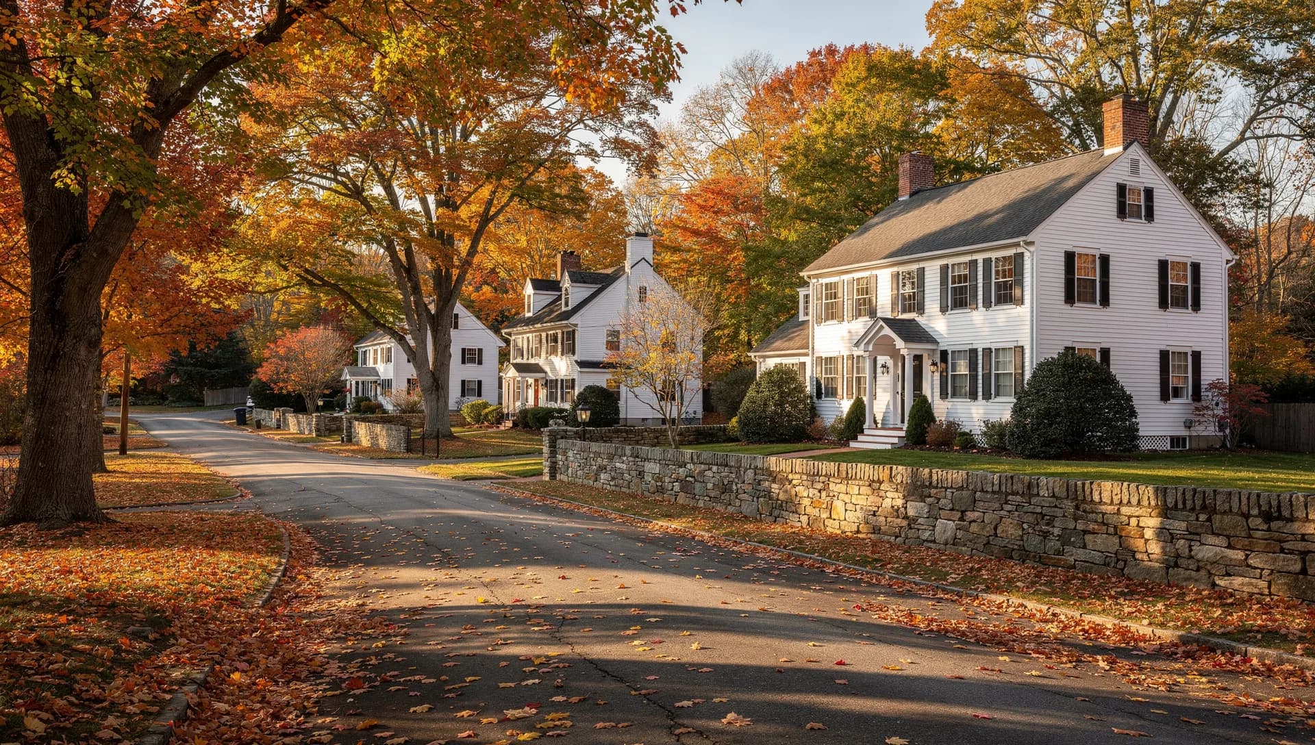 A large Colonial home on a wooded lot in Andover, Massachusetts, near the Merrimack River.