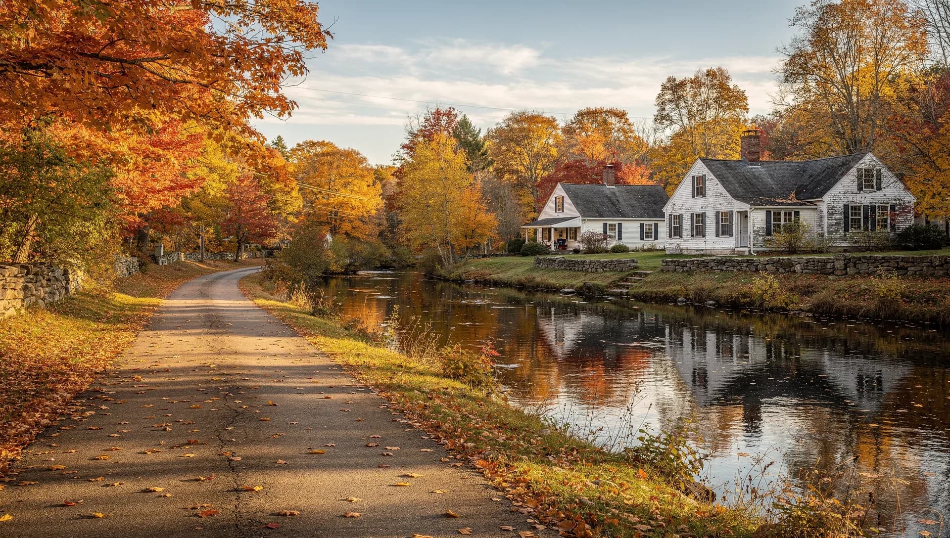 An older farmhouse beside the Exeter River in rural Fremont, New Hampshire.