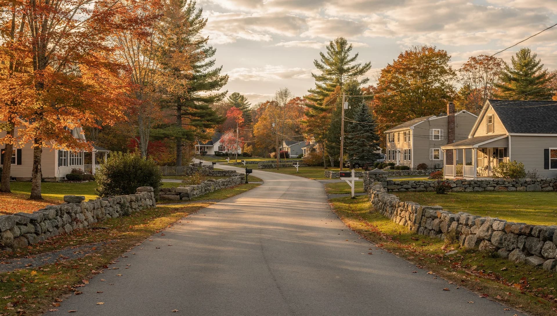 A New Hampshire home set back from the road near an apple orchard in Londonderry.