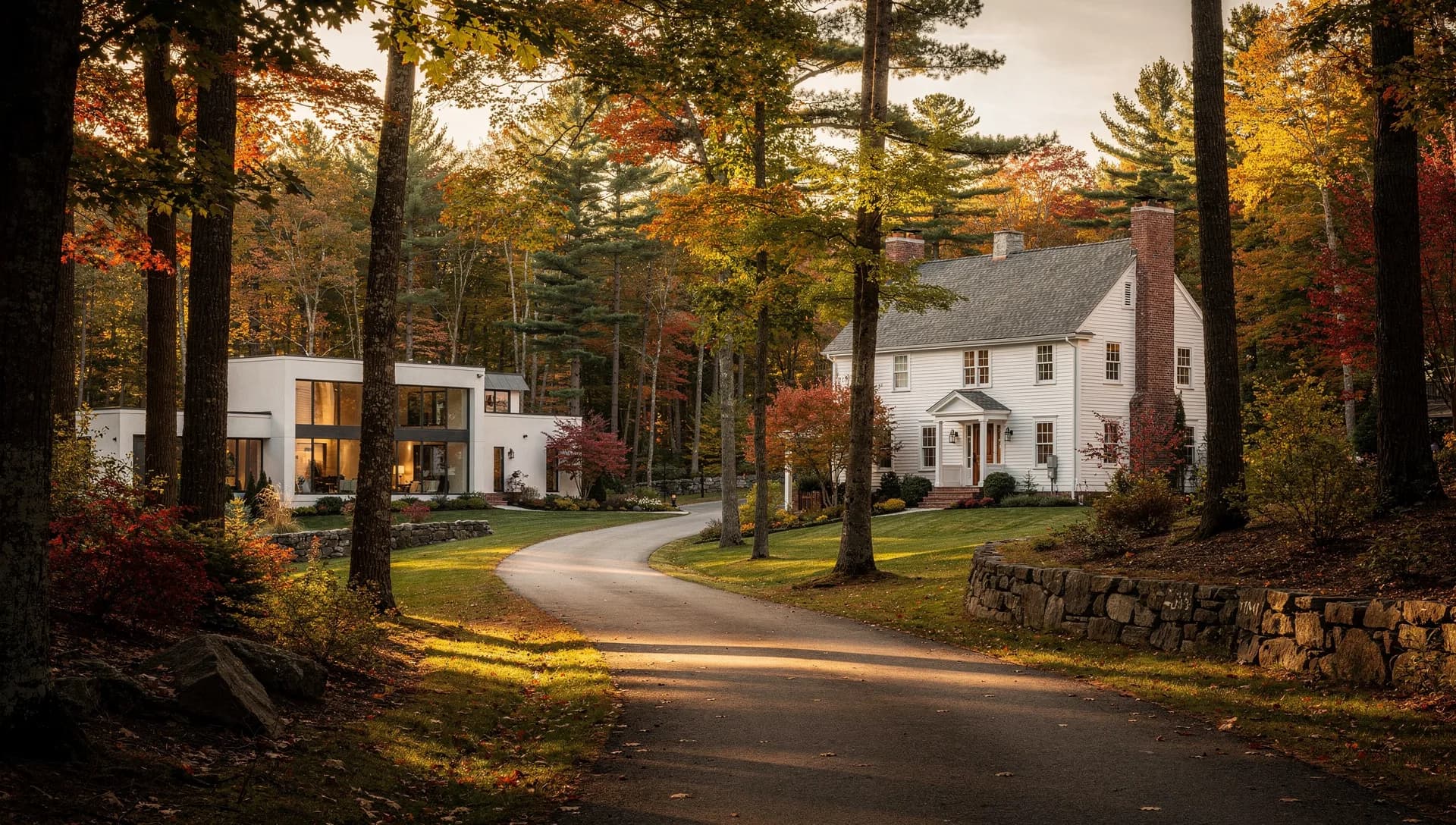 A newer family home on a landscaped lot in Windham, New Hampshire.